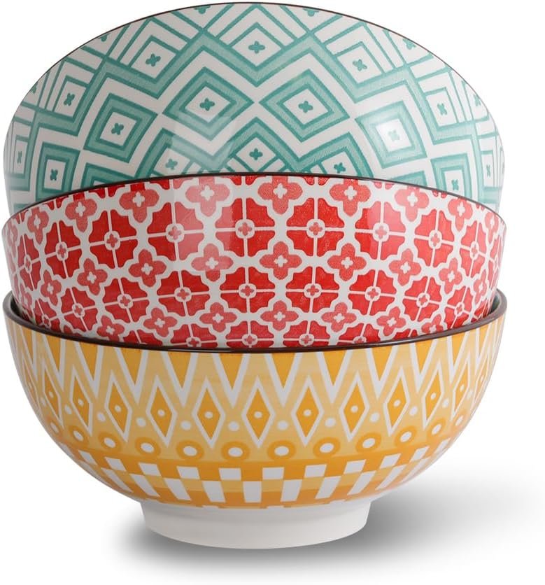 Large ceramic serving bowl set, 8-inch colorful porcelain pasta and serving bowls
